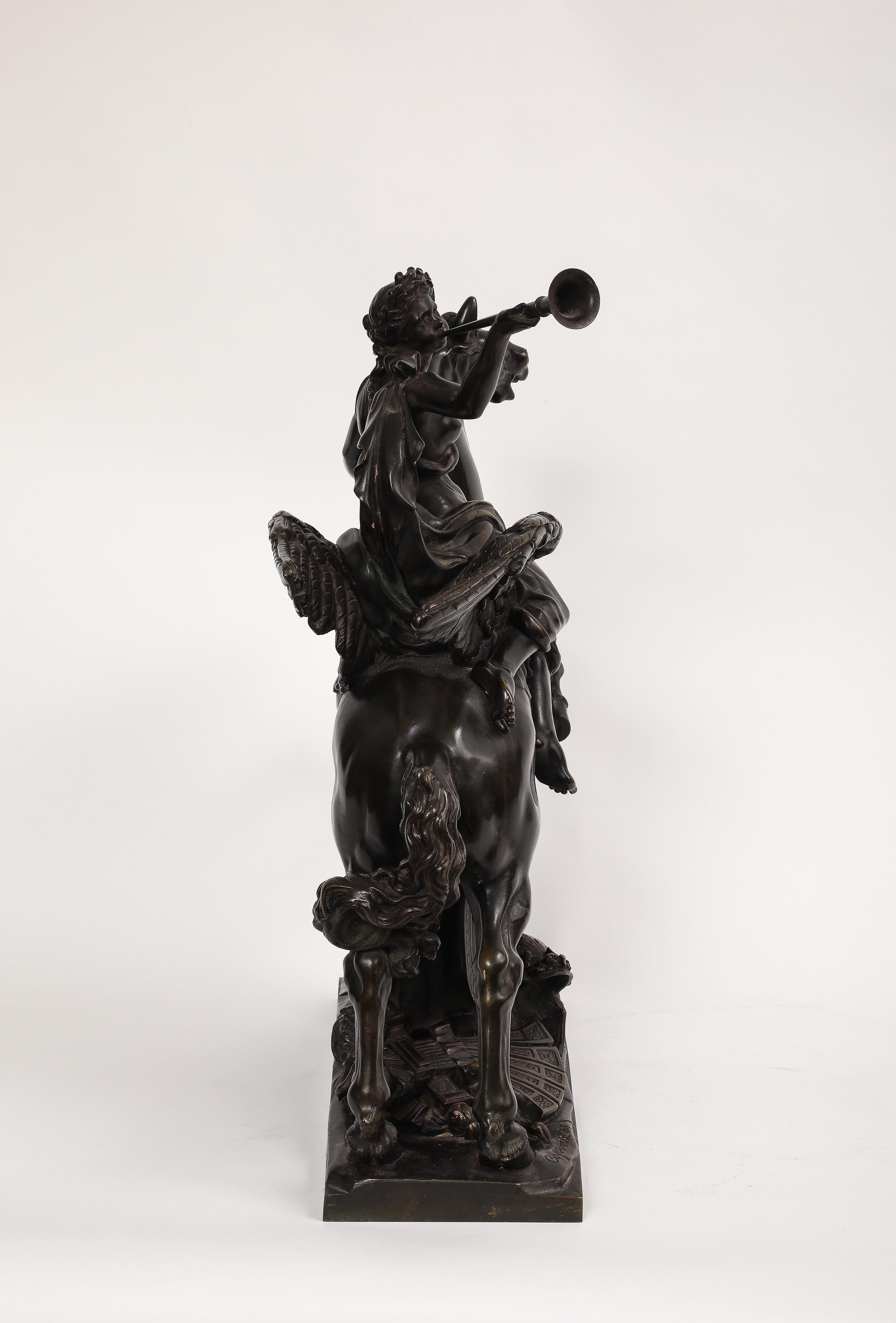 Large Patinated Bronze Group of Fame After the Model by Antoine Coysevox In Good Condition For Sale In New York, NY