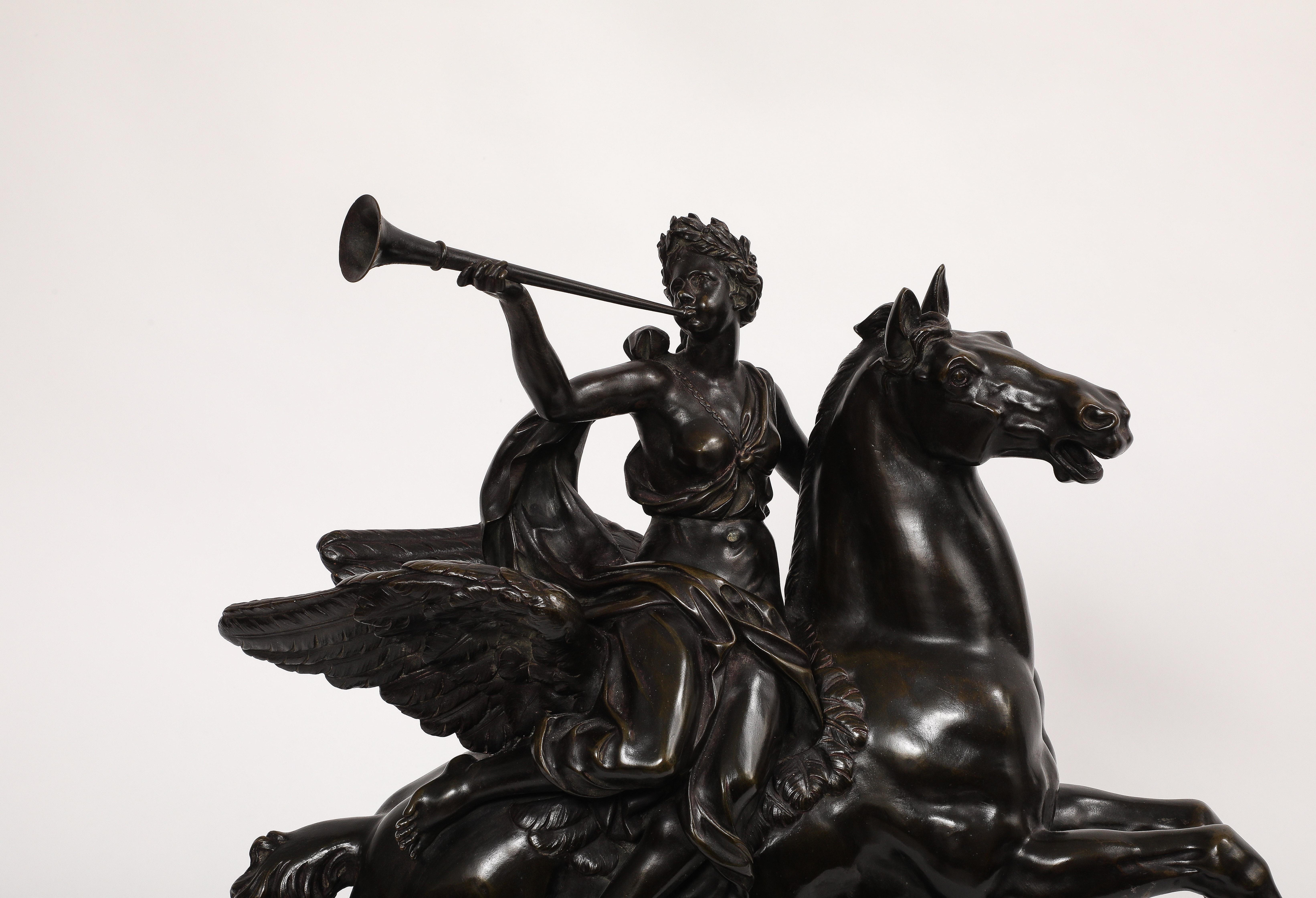 Large Patinated Bronze Group of Fame After the Model by Antoine Coysevox For Sale 3