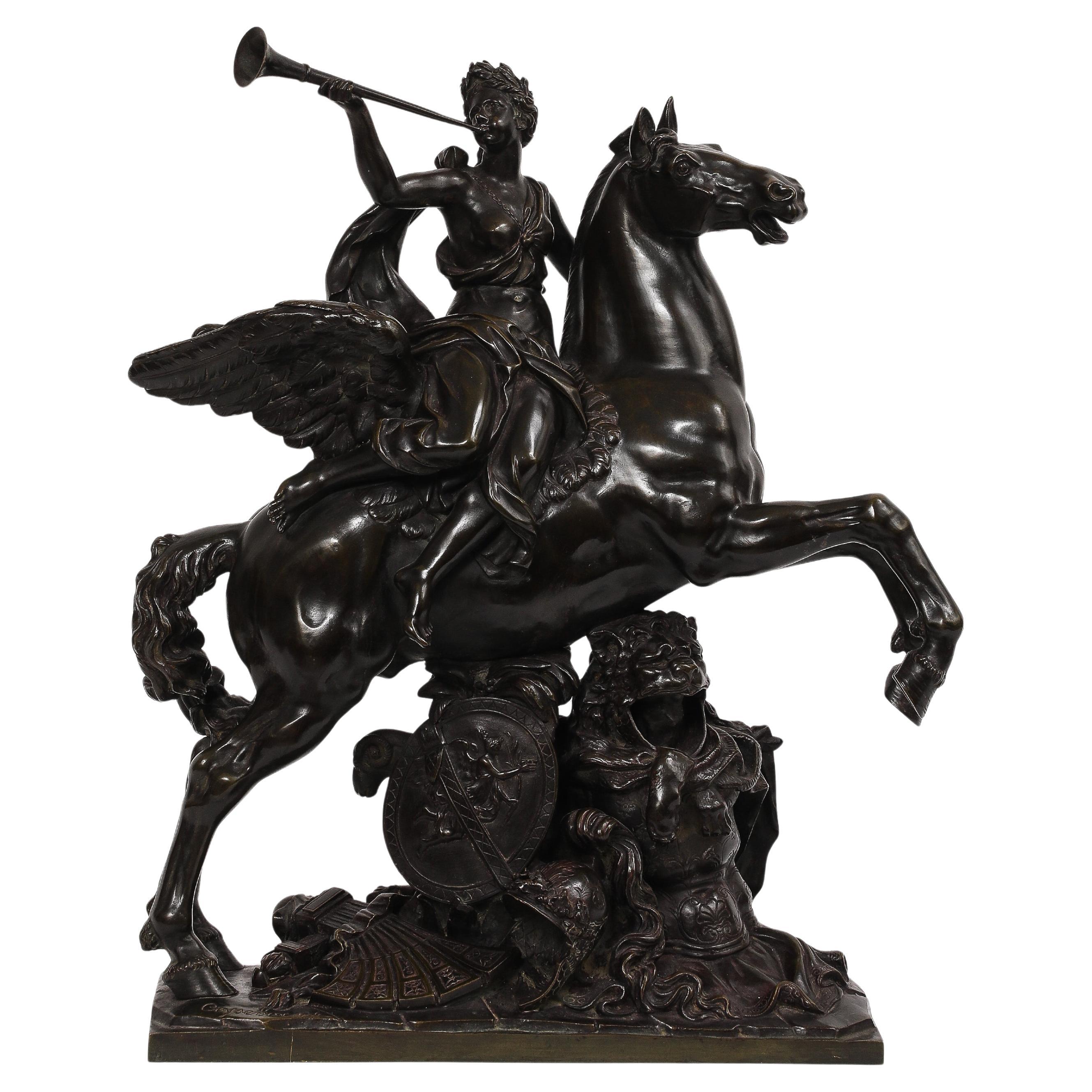 Large Patinated Bronze Group of Fame After the Model by Antoine Coysevox For Sale