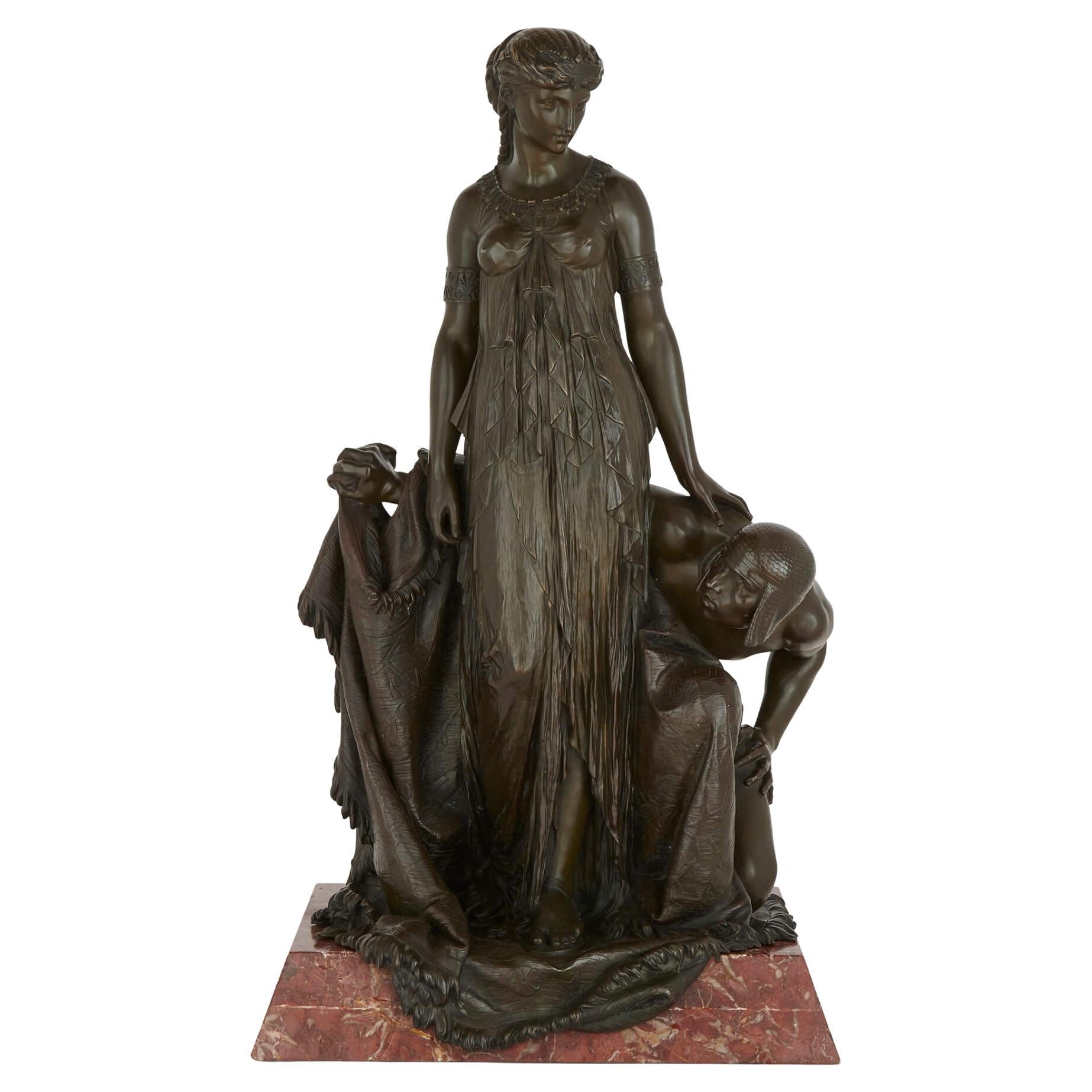 Large Patinated Bronze Group, Unveiling the Princess by H. Dumaige