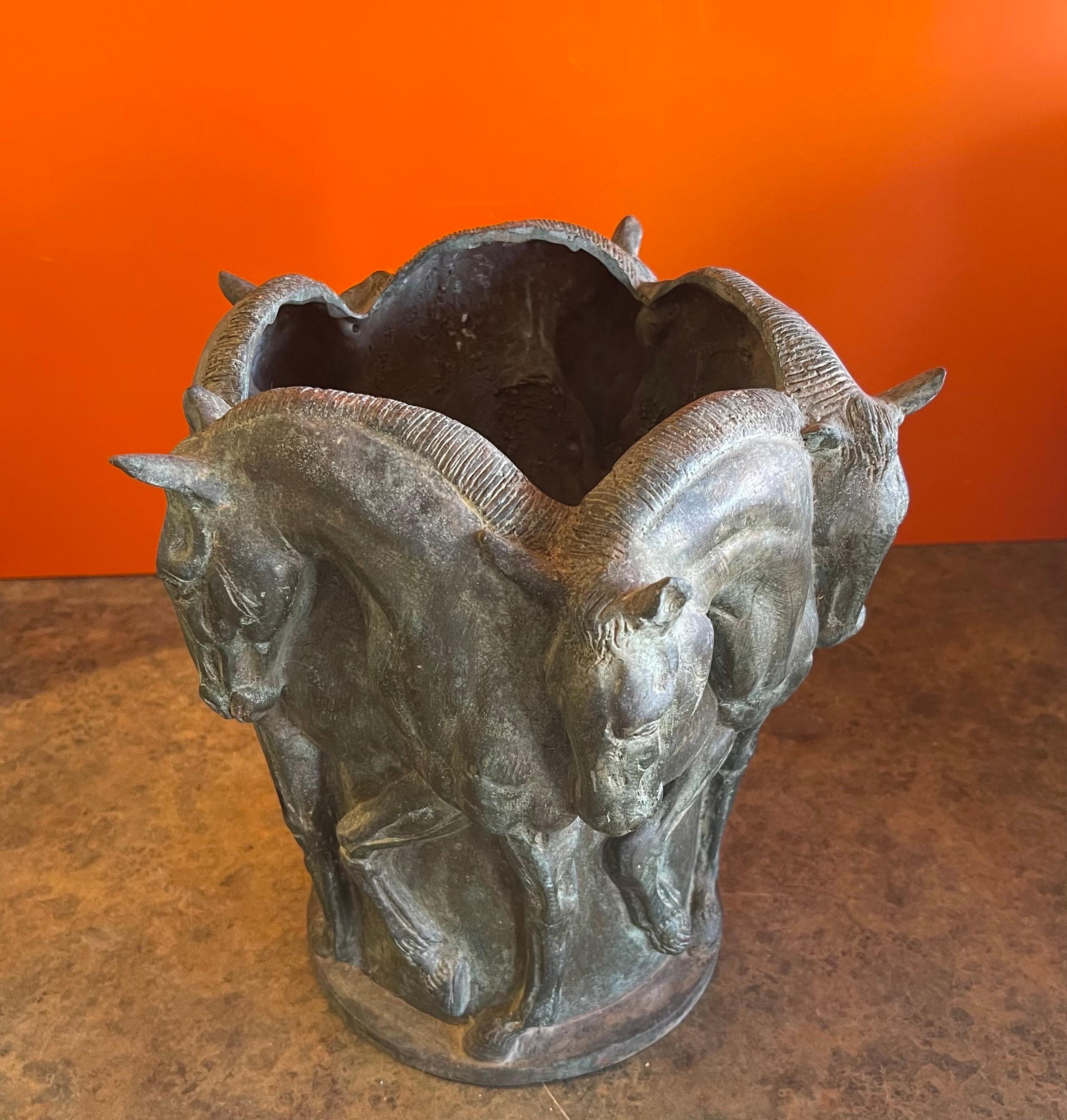 Large Patinated Bronze Horse Vase 5