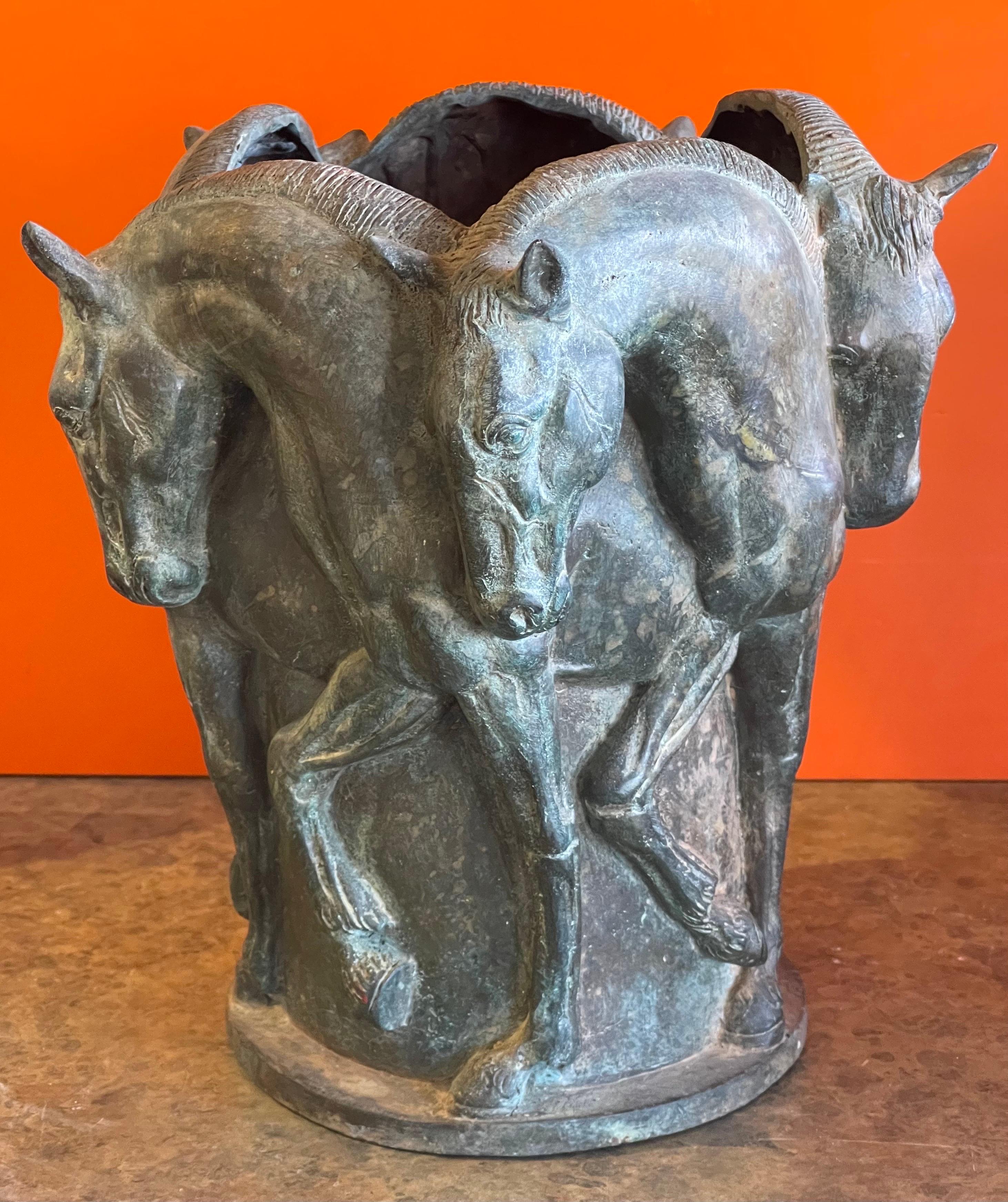 Large Patinated Bronze Horse Vase 8
