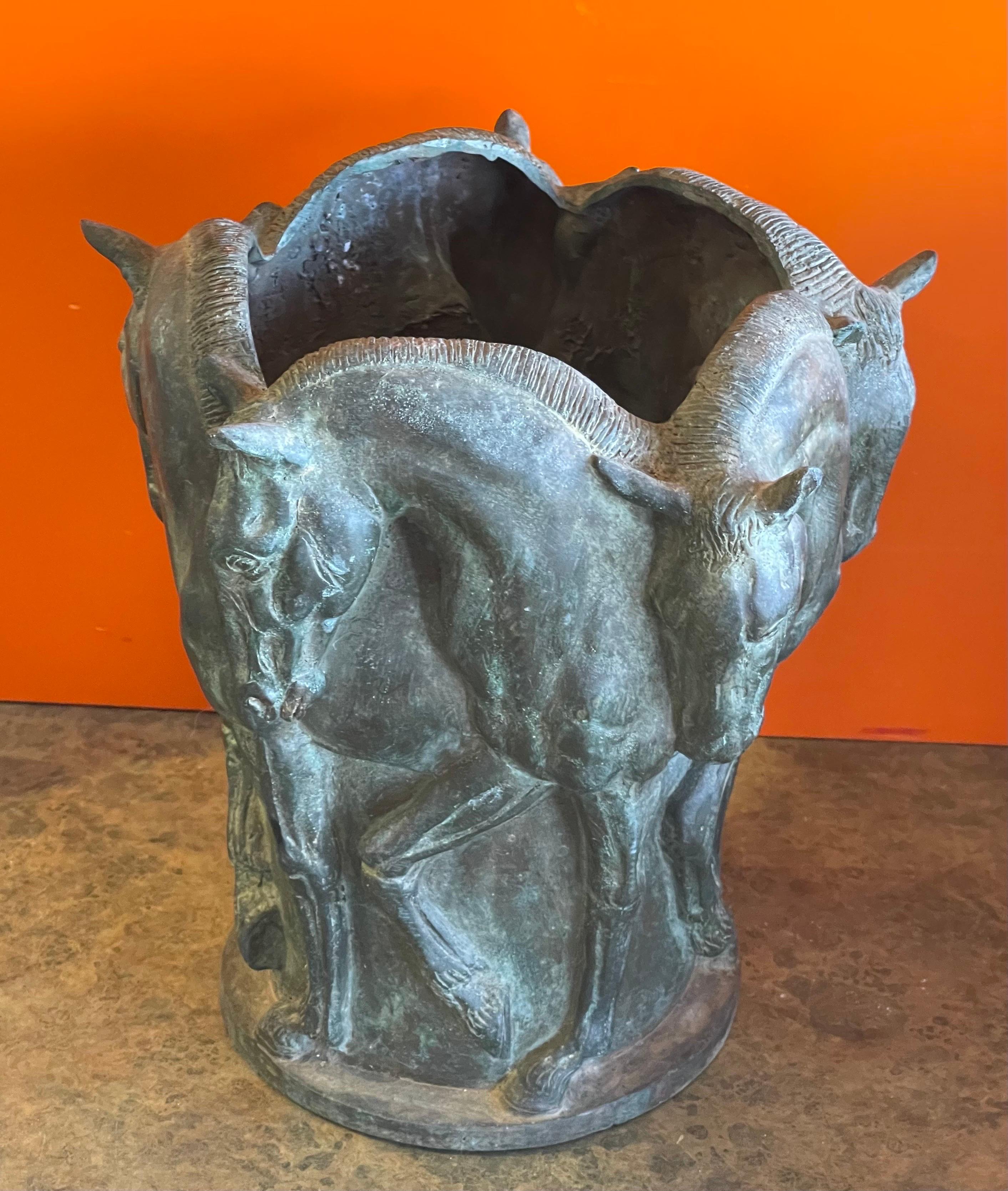 American Large Patinated Bronze Horse Vase