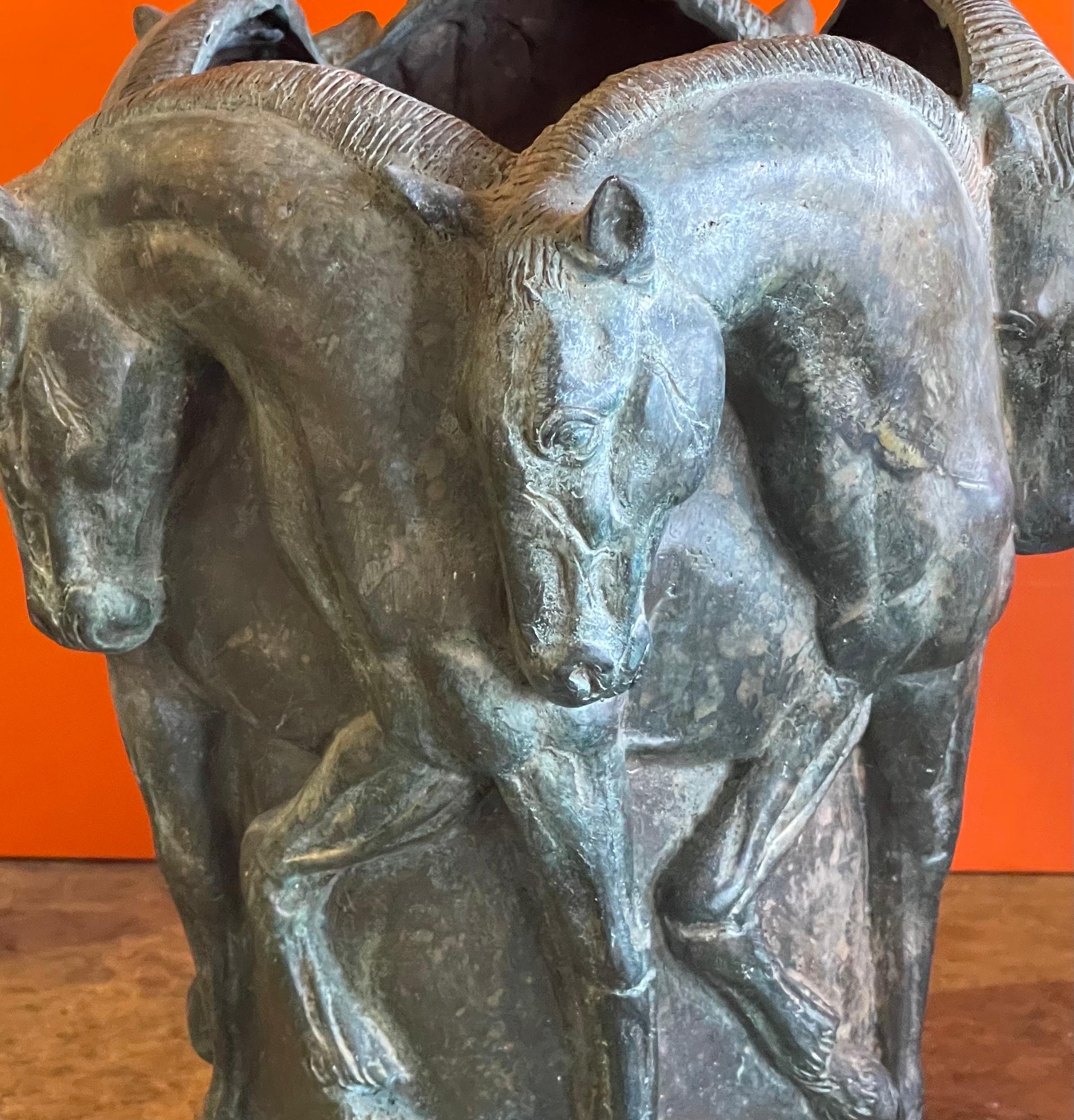 Large Patinated Bronze Horse Vase In Good Condition In San Diego, CA