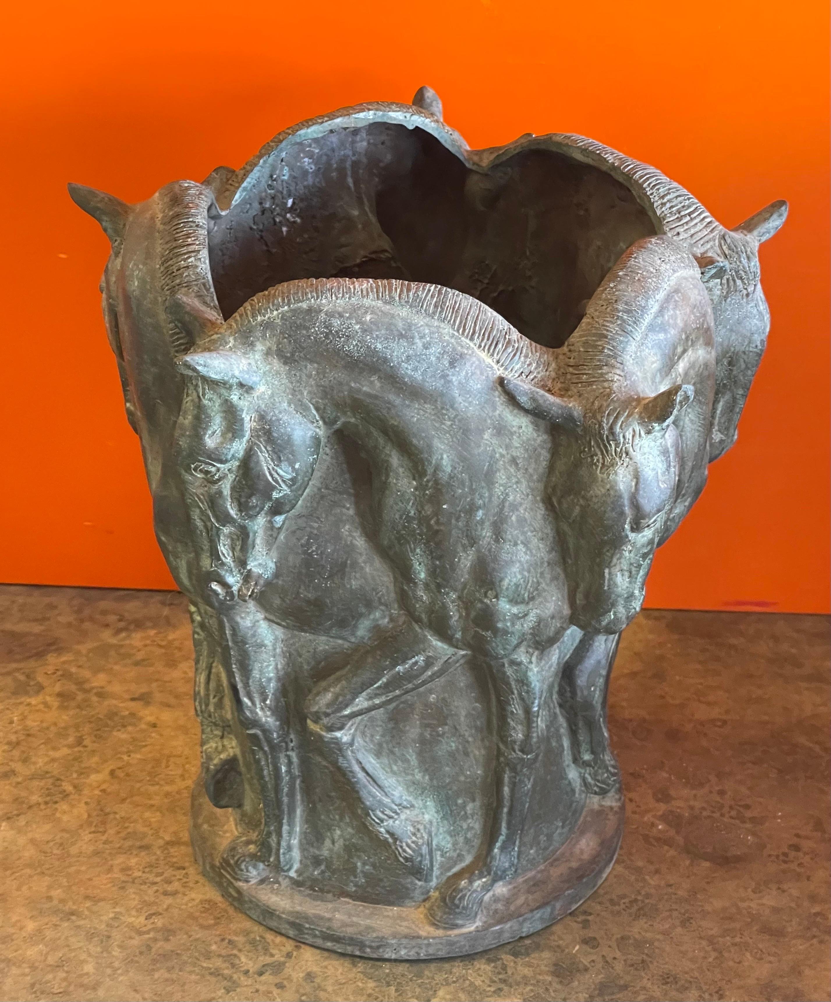 Large Patinated Bronze Horse Vase 1