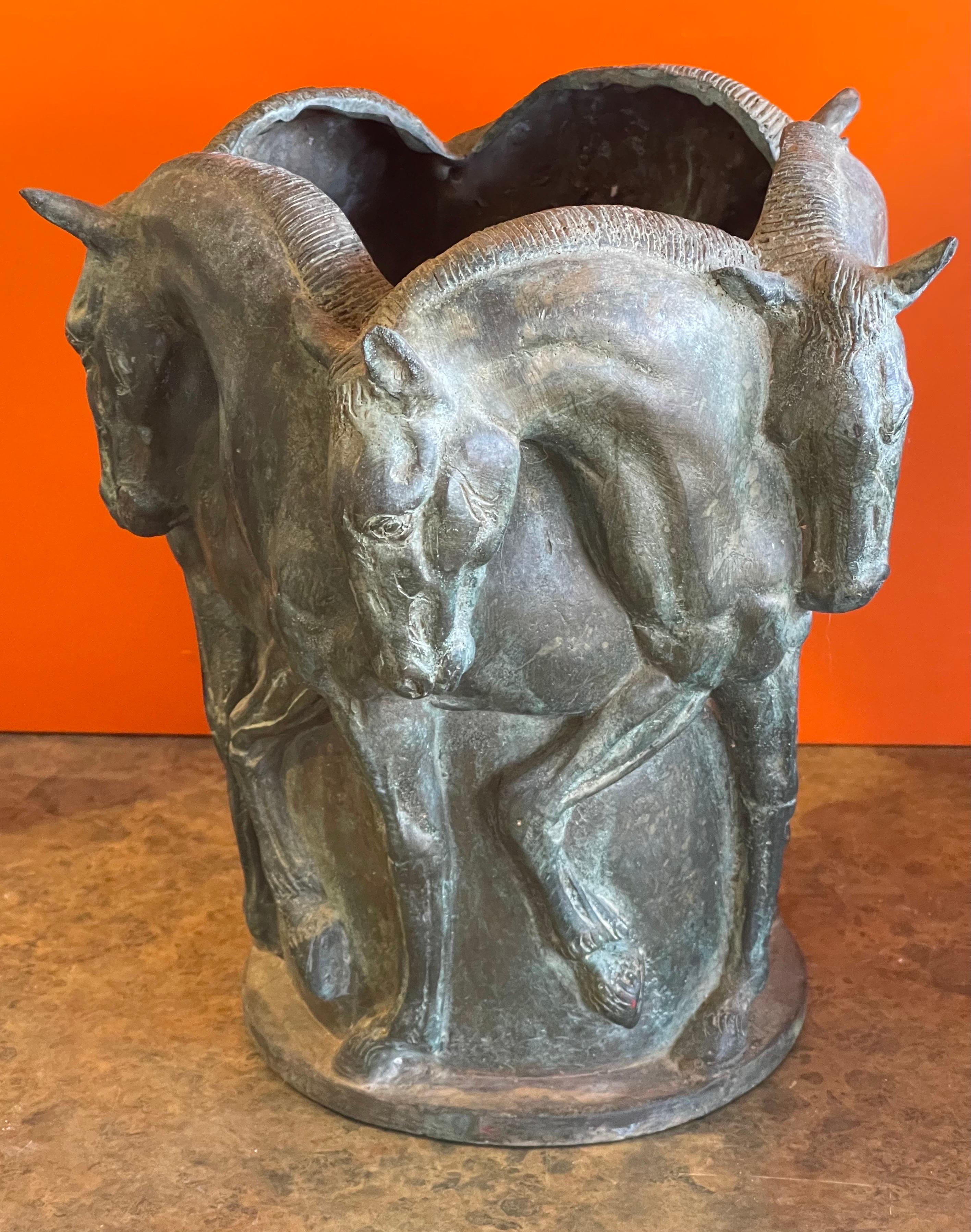 Large Patinated Bronze Horse Vase 2