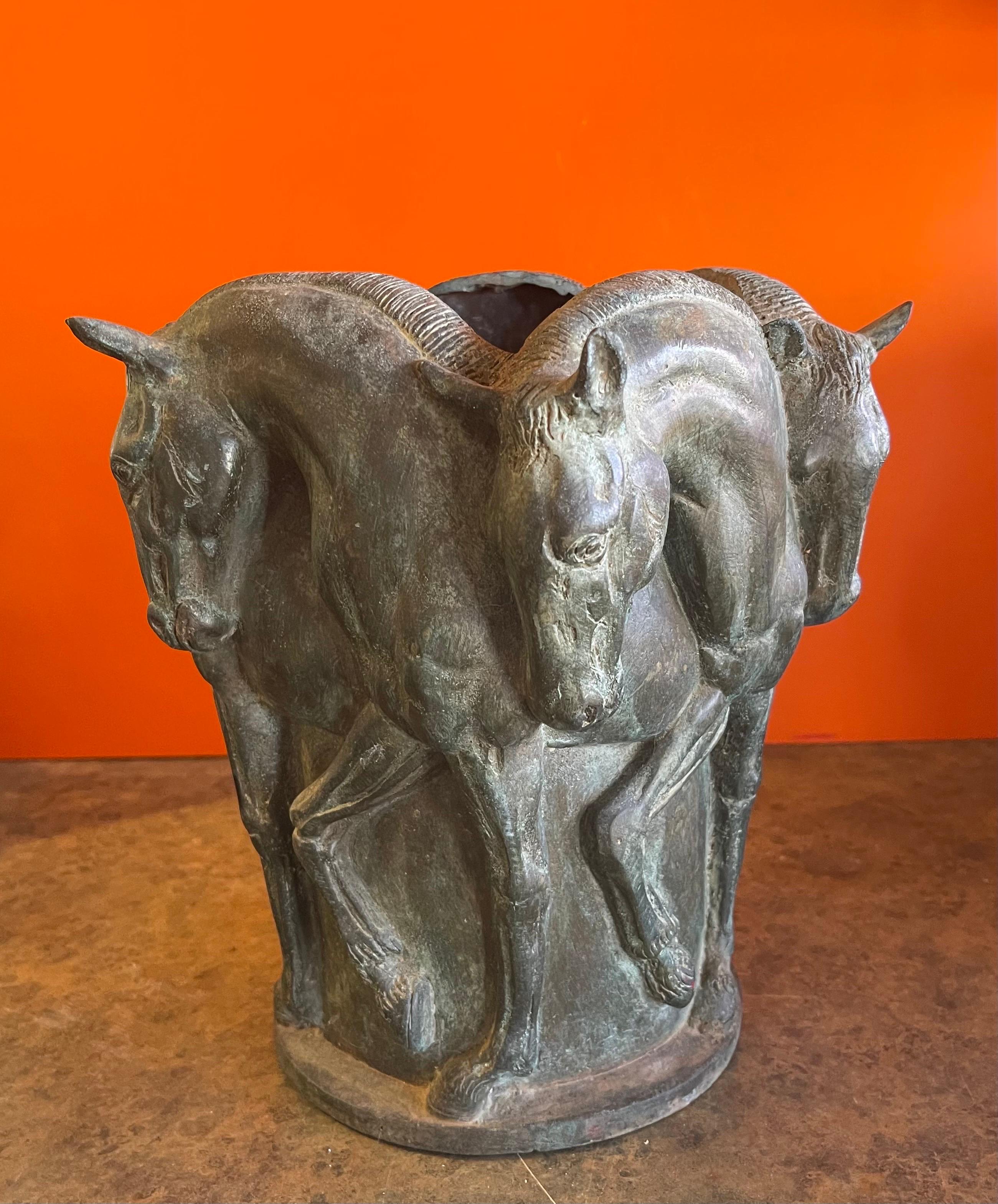 Large Patinated Bronze Horse Vase 3
