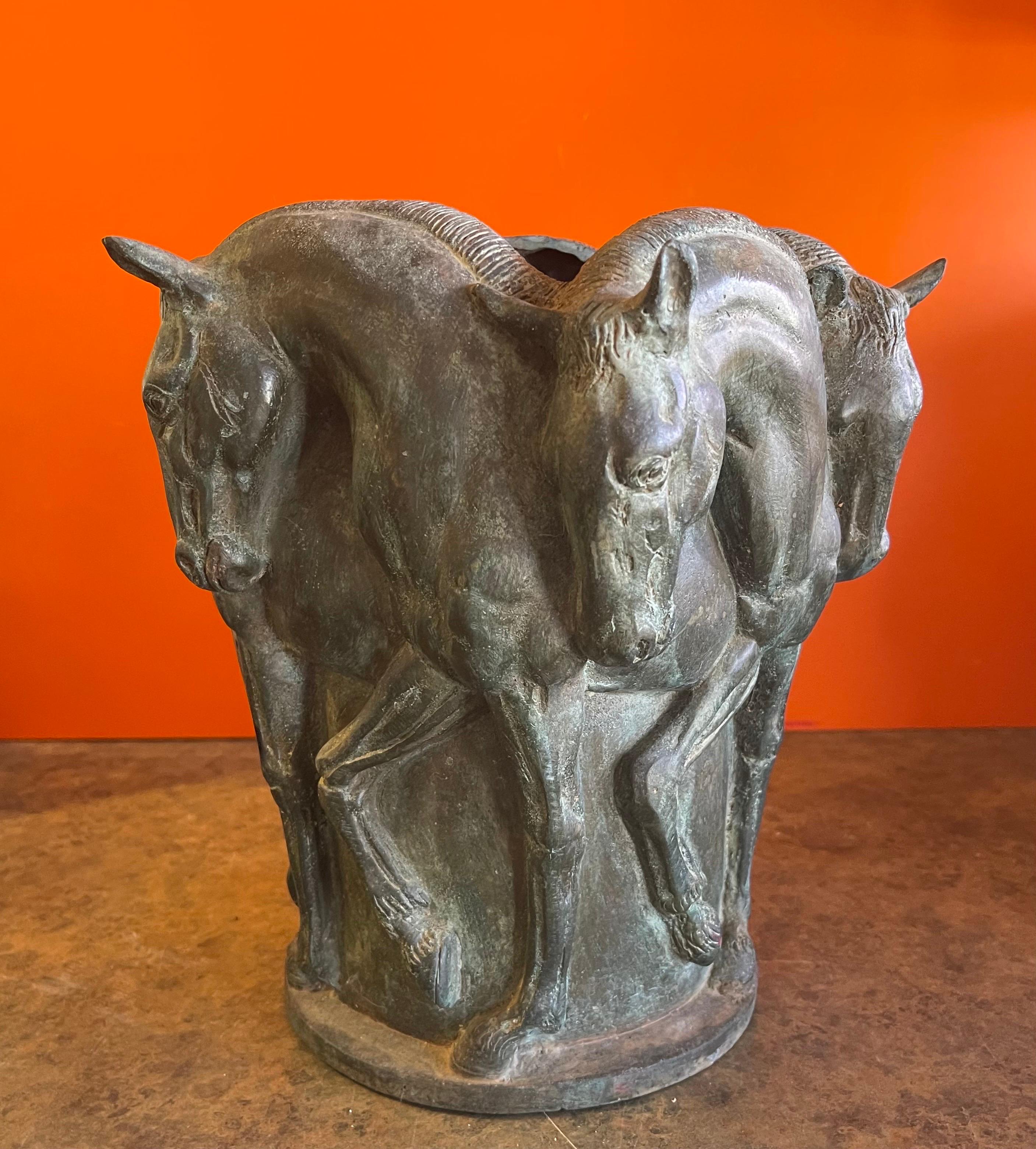 Large Patinated Bronze Horse Vase 4