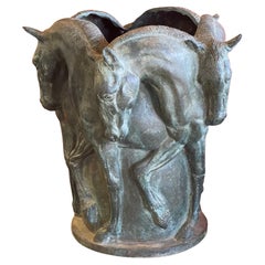 Large Patinated Bronze Horse Vase