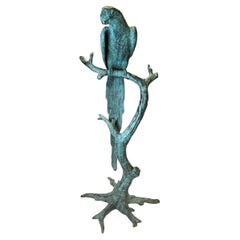 hallie parrot Large Patinated Bronze Parrot on Perch After Jules Moigniez