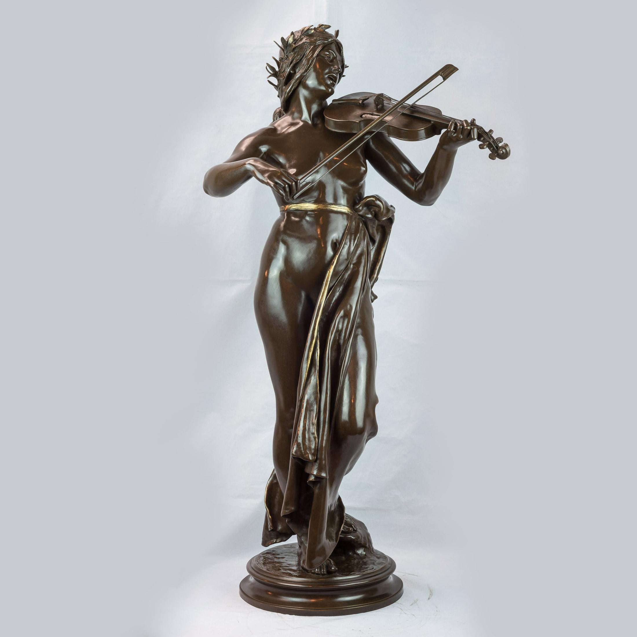 Français Grande sculpture en bronze patiné d'Eugène Dela Planche, signée du 19ème siècle en vente