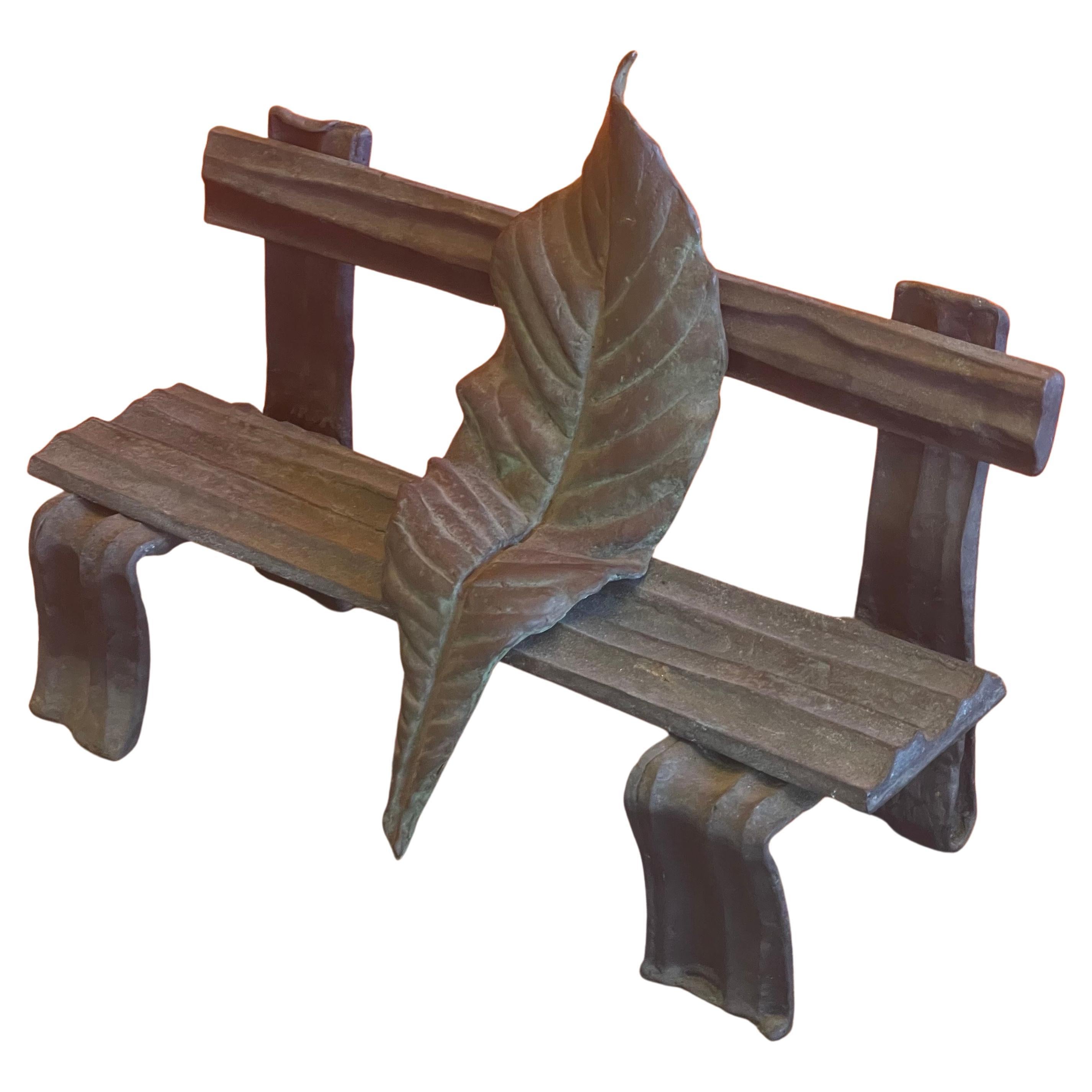 Large Patinated Bronze Sculpture "Park Bench" by Laurence Ambrose For Sale