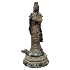 Large Patinated Bronze Standing Guanyin Buddha Statue / Sculpture