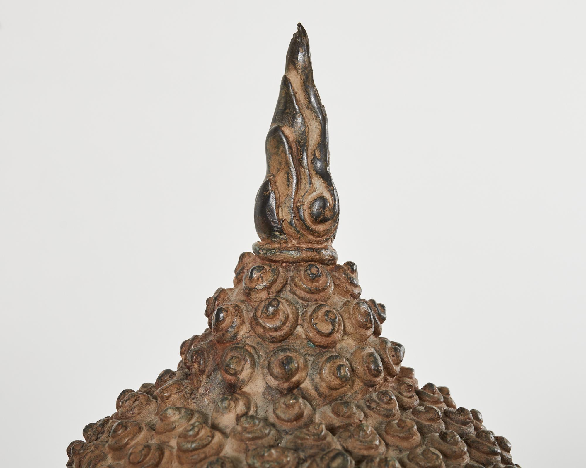 Ebonized Large Patinated Bronze Sukhothai Style Buddha Head Sculpture For Sale