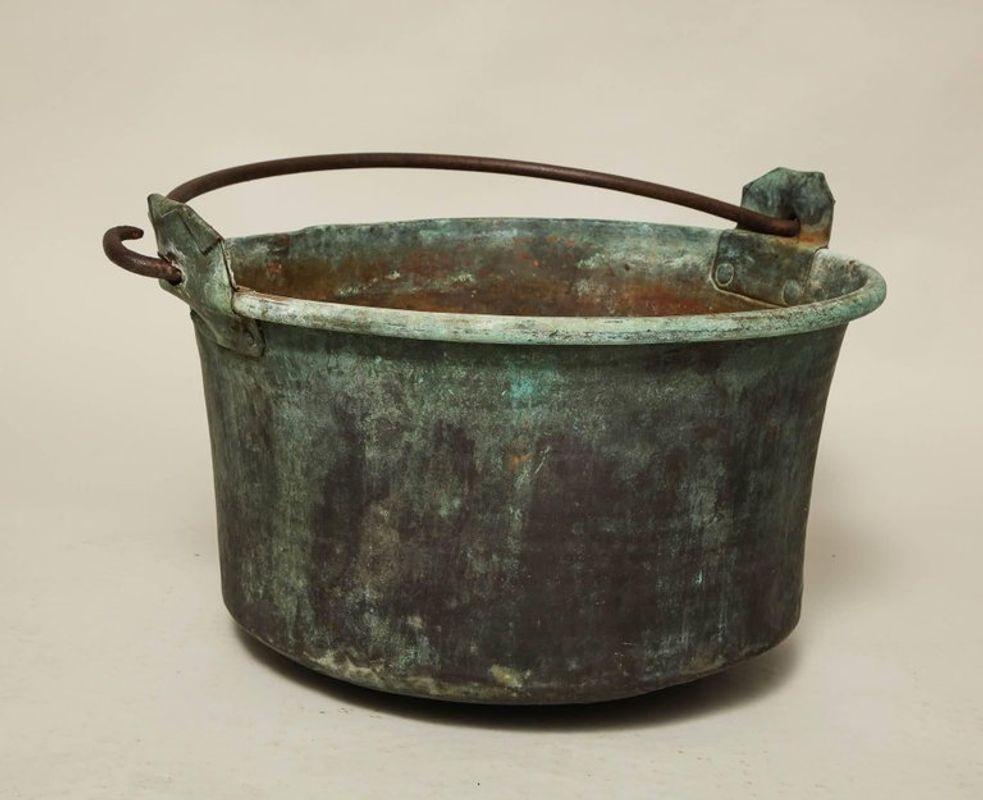 French Large Patinated Copper and Wrought Iron Container For Sale
