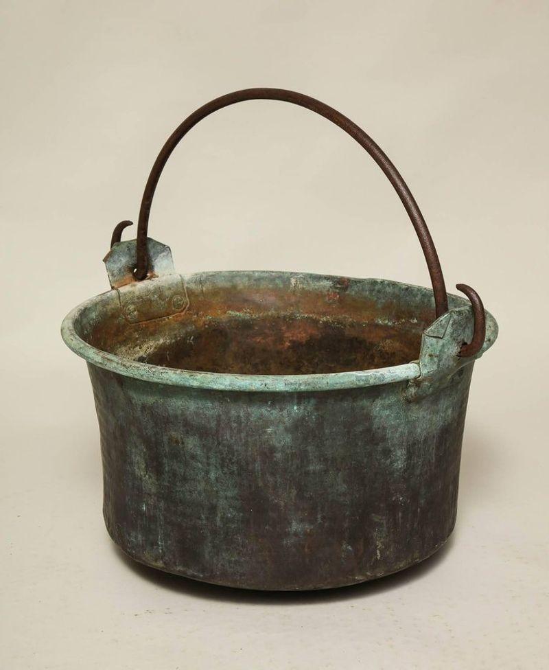 Large Patinated Copper and Wrought Iron Container For Sale 4