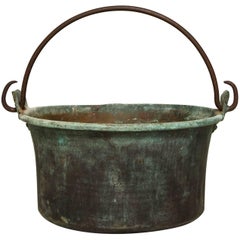 Large Patinated Copper and Wrought Iron Container