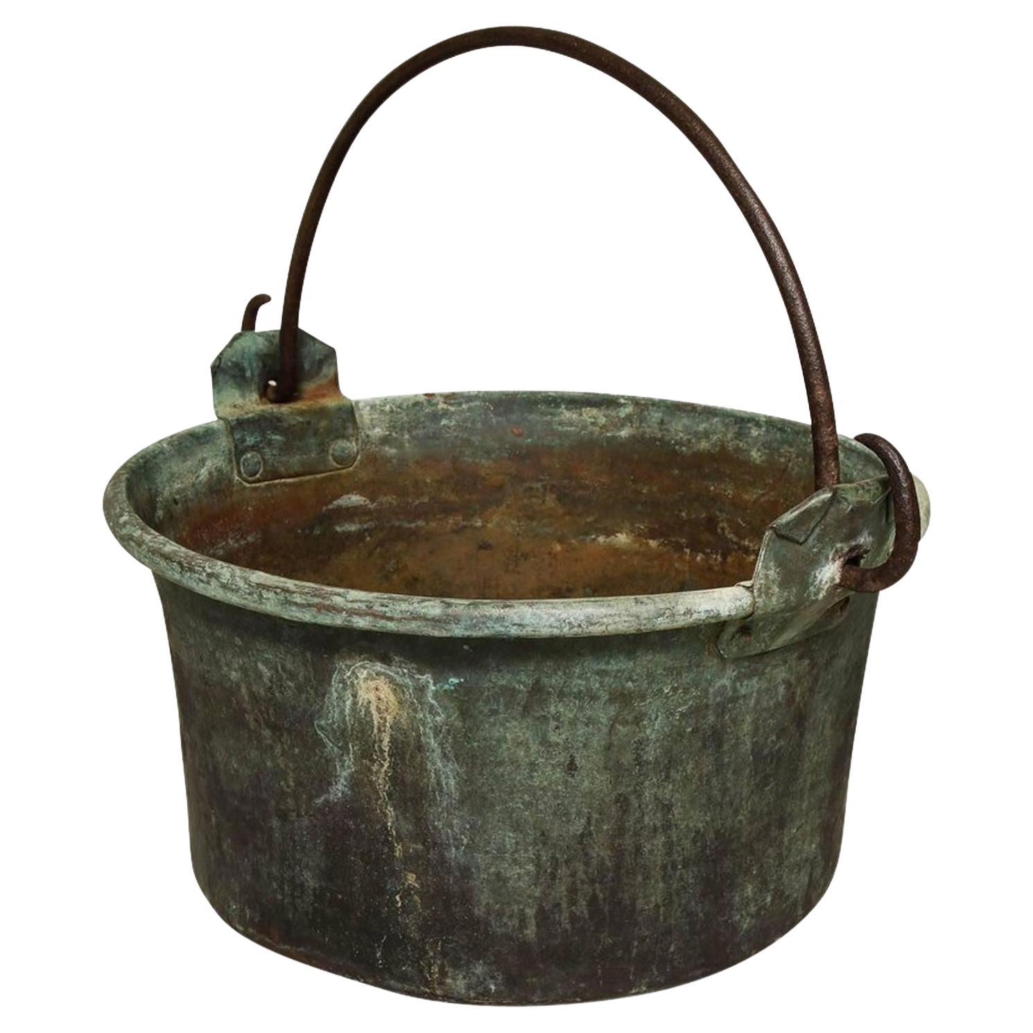 Large Patinated Copper and Wrought Iron Container