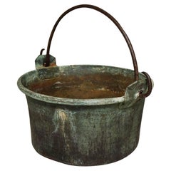 Antique Large Patinated Copper and Wrought Iron Container