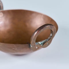 Large Patinated Copper Bowl with Handles