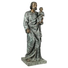 Große, patinierte Gruppe, St. Joseph & Christ Child, Dekor, 61" H, Bronzefigur!