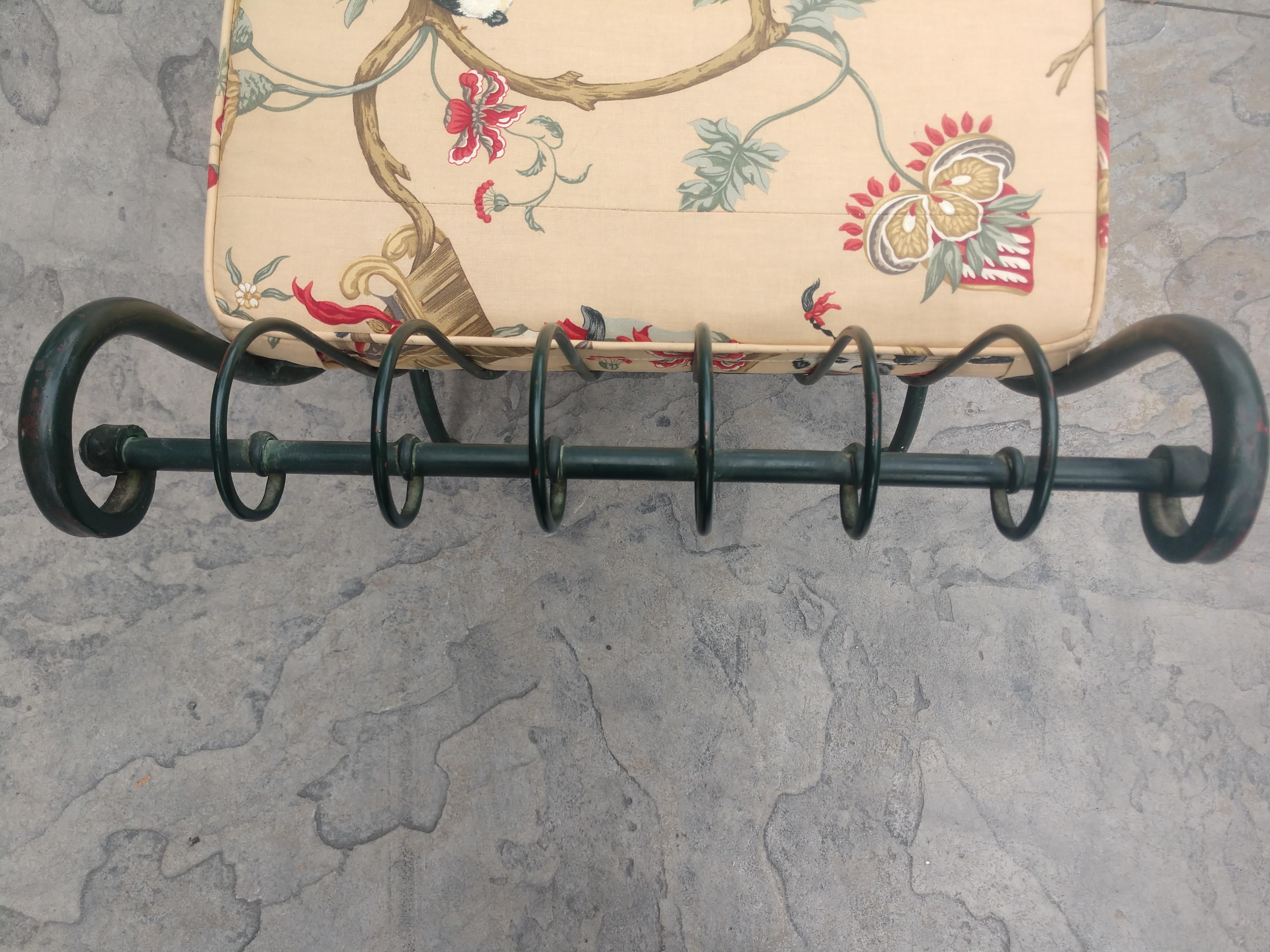 Hand-Crafted Large Patinated Iron Bench with Cushion by John Salterini