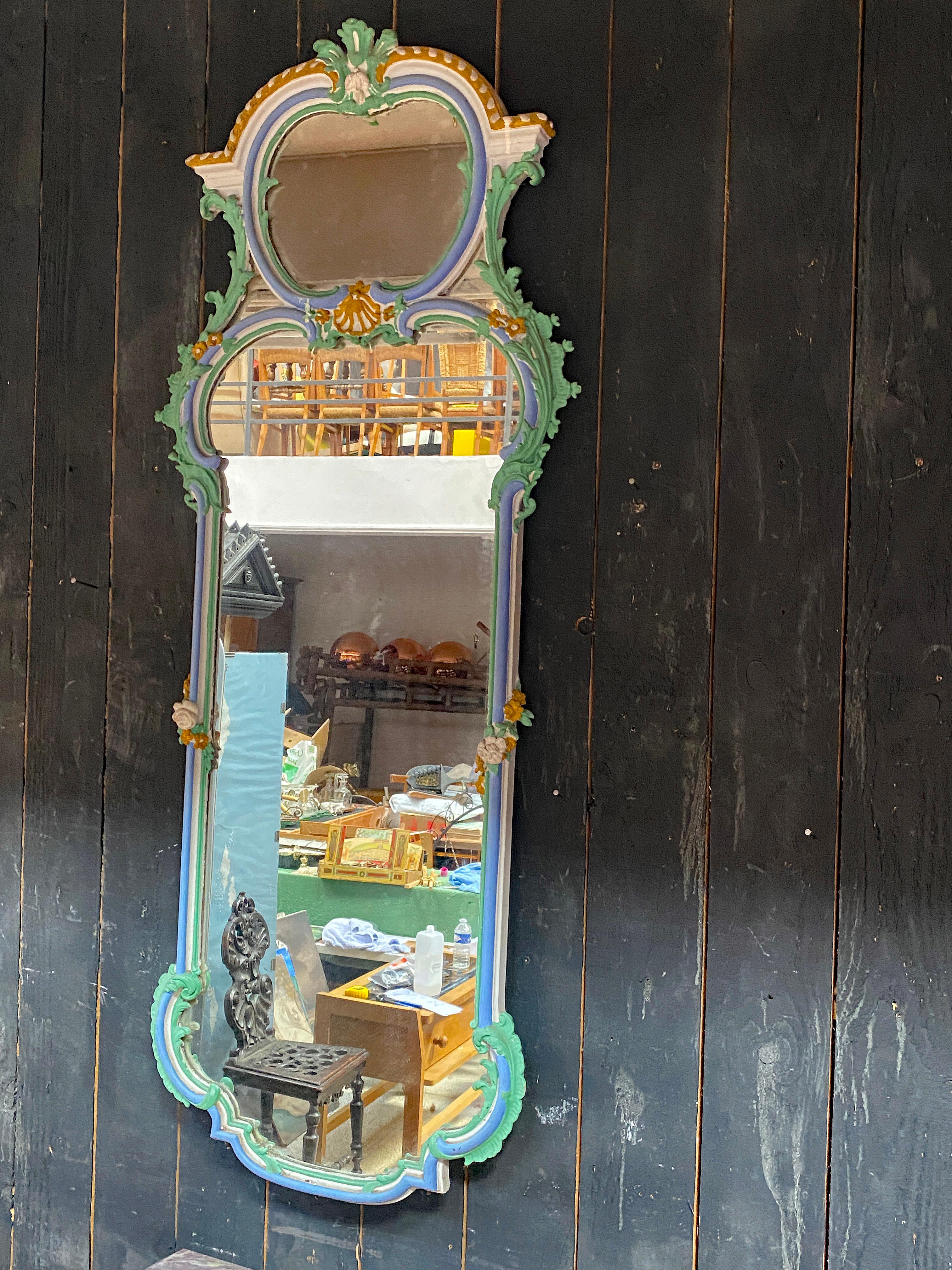 Grand miroir patiné, fin du 19ème siècle, patine ancienne Bon état - En vente à Mouscron, WHT
