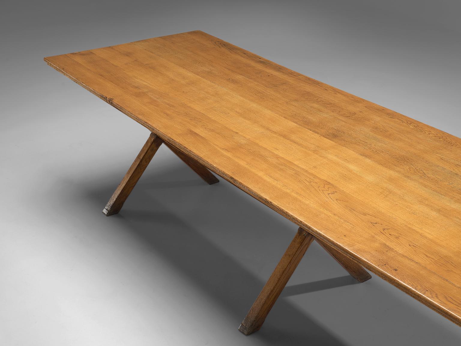 Mid-Century Modern Large Patinated Solid Oak Dining Table