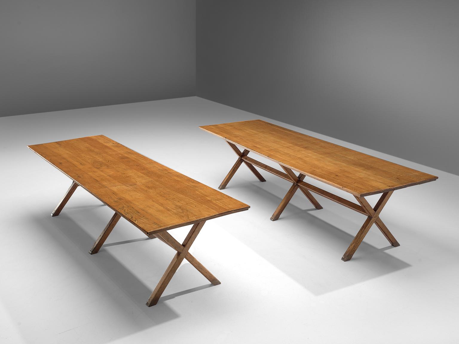 Mid-20th Century Large Patinated Solid Oak Dining Table