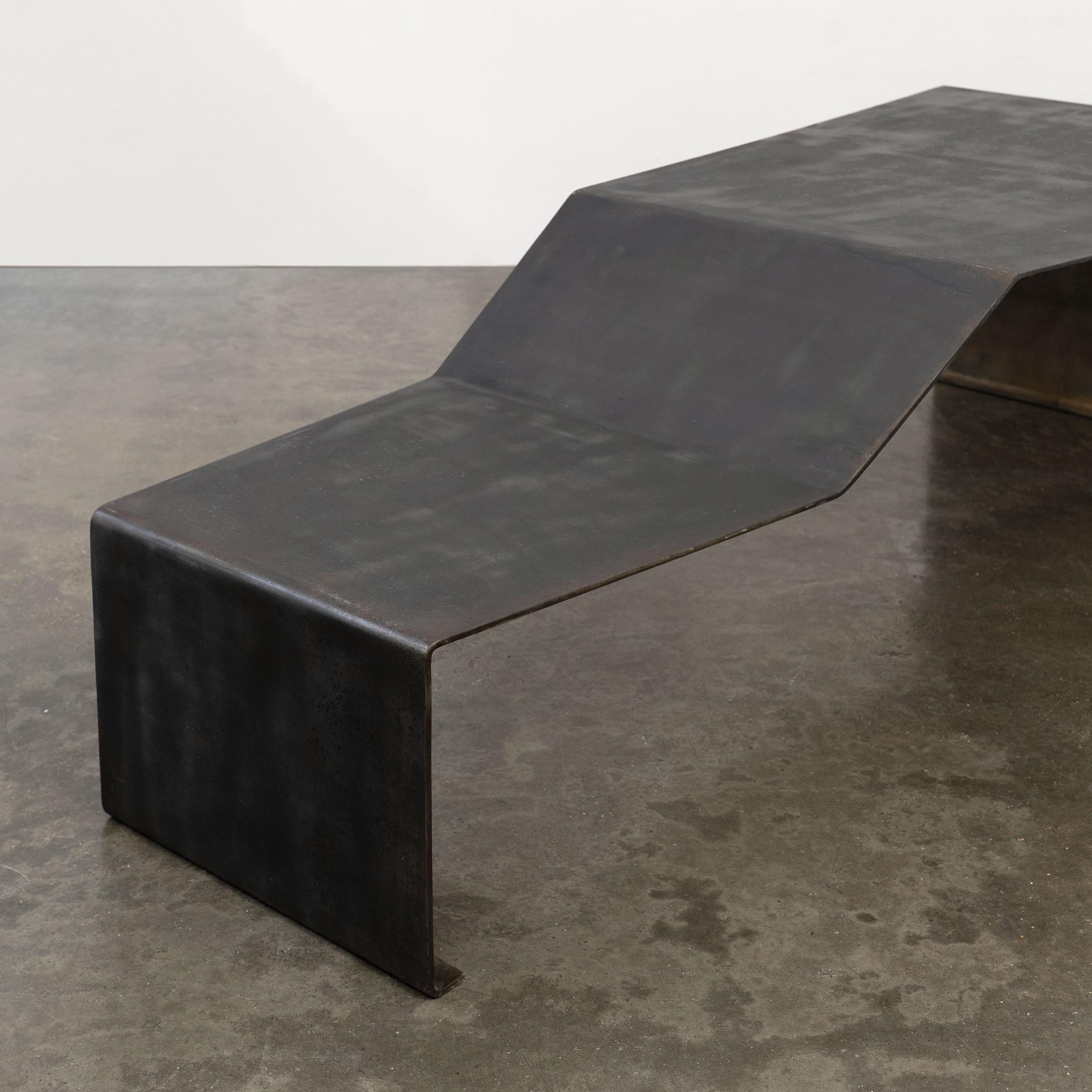Industrial Large Patinated Steel Bench / Coffee Table For Sale