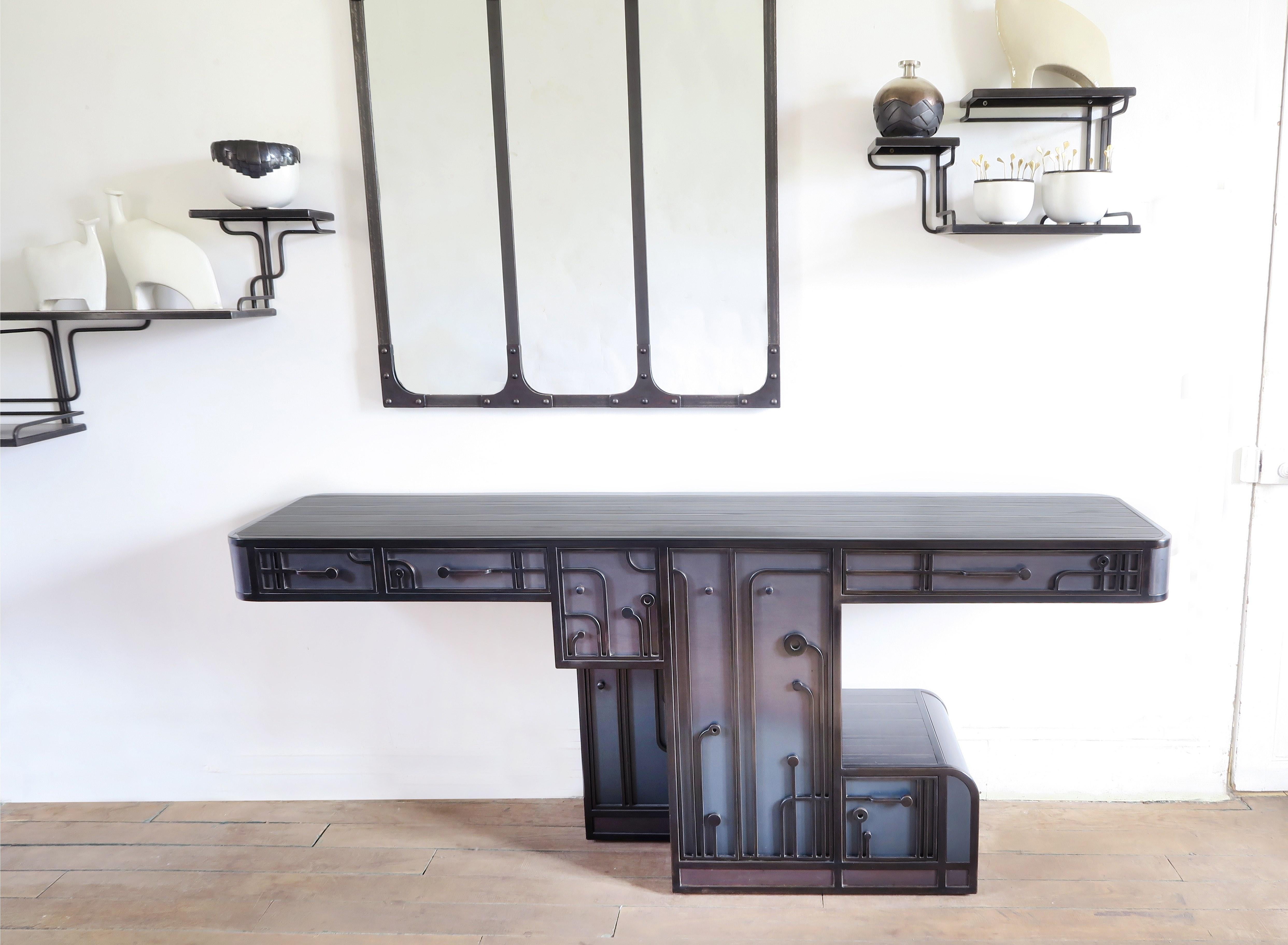 Contemporary Large Patinated Steel Console / Cabinet one of a kind by C.Wagenaar
