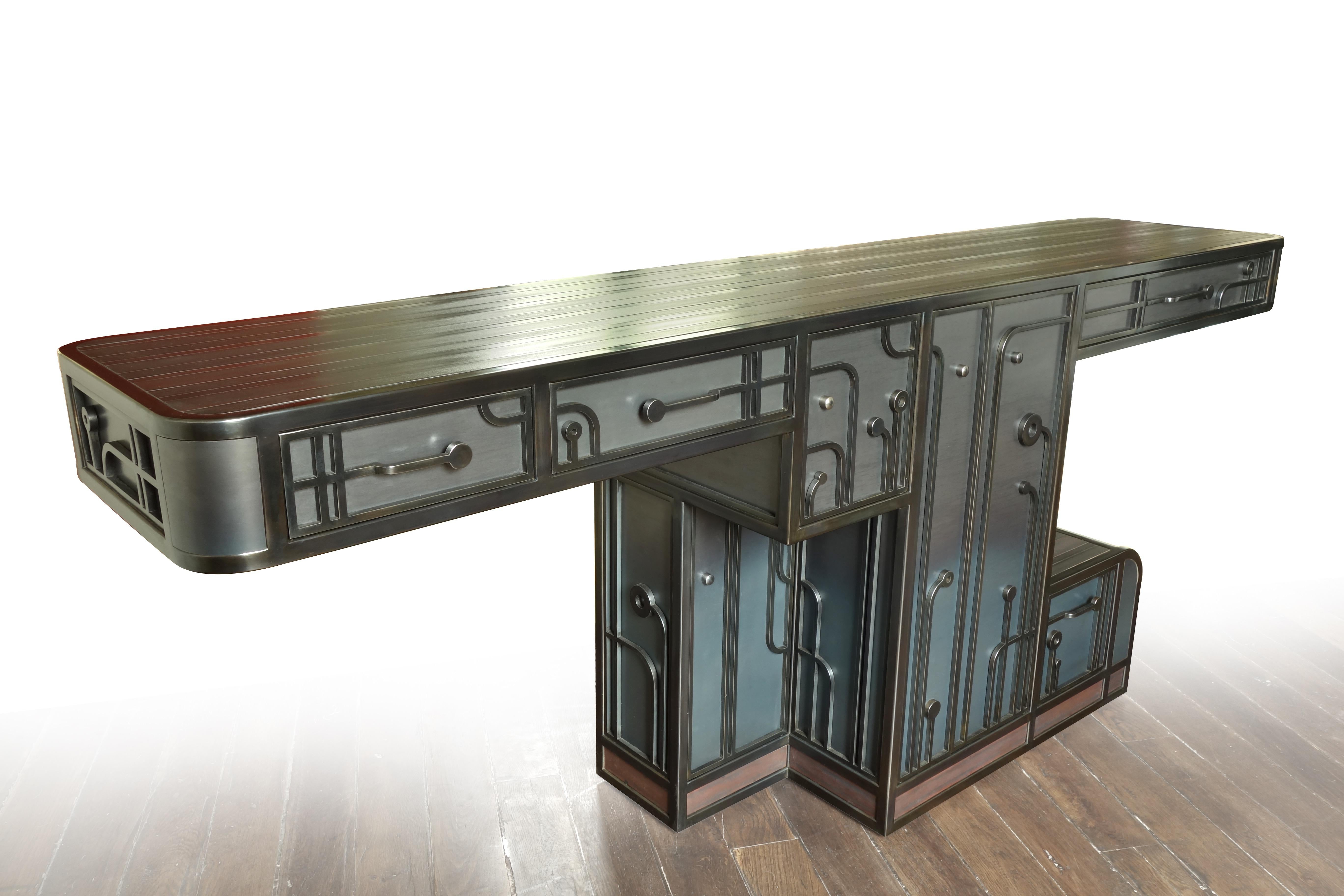 Large Patinated Steel Console / Cabinet one of a kind by C.Wagenaar 1