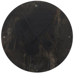 Large Patinated Steel Wall Clock with Artist's Hand Etched Numerals