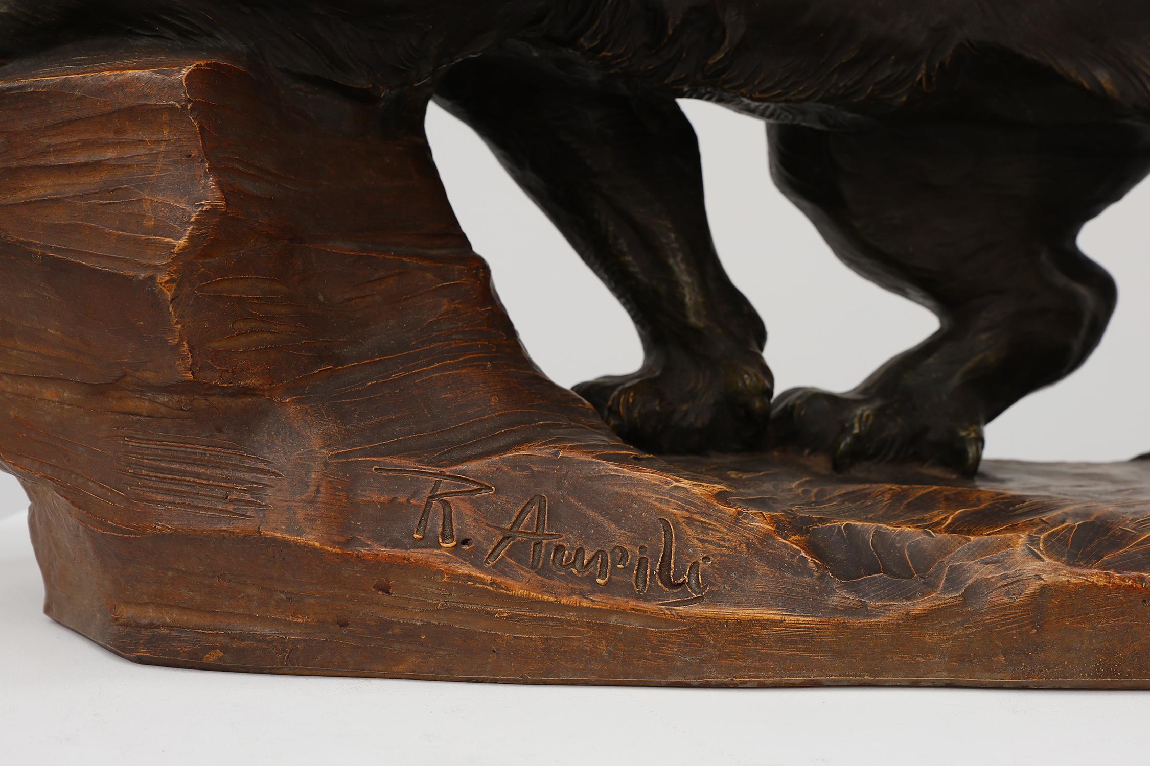 Grande statua in terracotta patinata di un Leone, firmata Richard Aurili, Italia in vendita 6