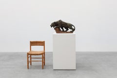 Large patinated terracotta statue of a Lion, signed Richard Aurili, Italy