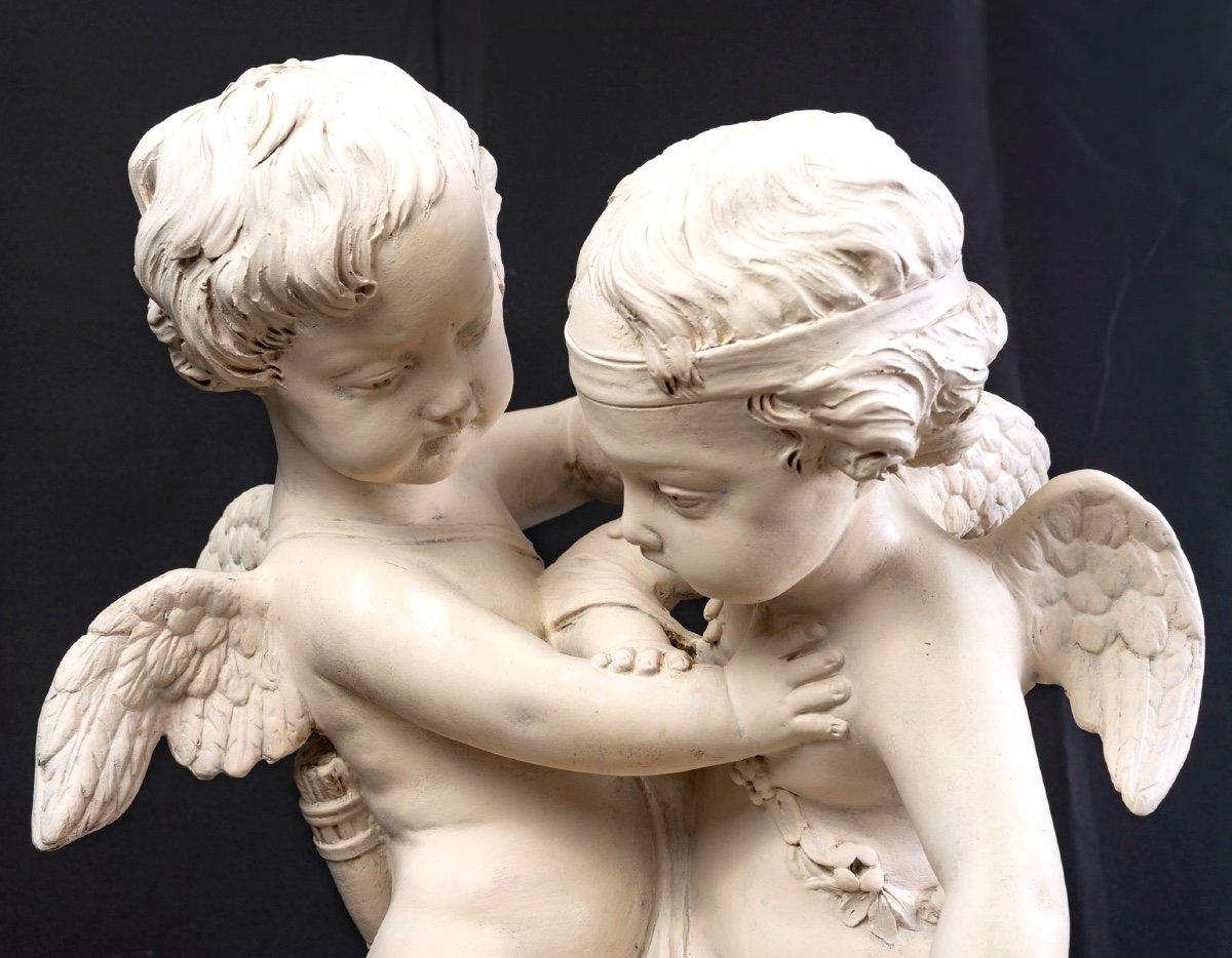 Other Large Patinated Terracotta - Two Cupids Disputing A Heart After Emfalconet XIXth For Sale