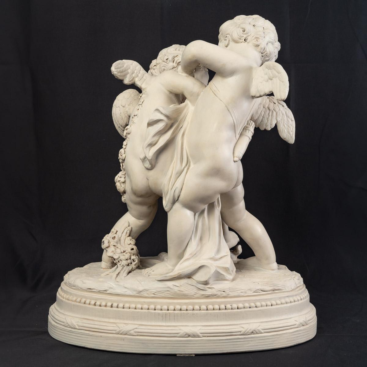 Large Patinated Terracotta Two Loves Disputing a Heart After Falconet 19th C. For Sale 4