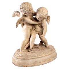 Large Patinated Terracotta Two Loves Disputing a Heart After Falconet 19th C.