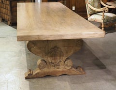 Large Patinated Walnut Dining Table on Antique French Shaped Trestle Supports
