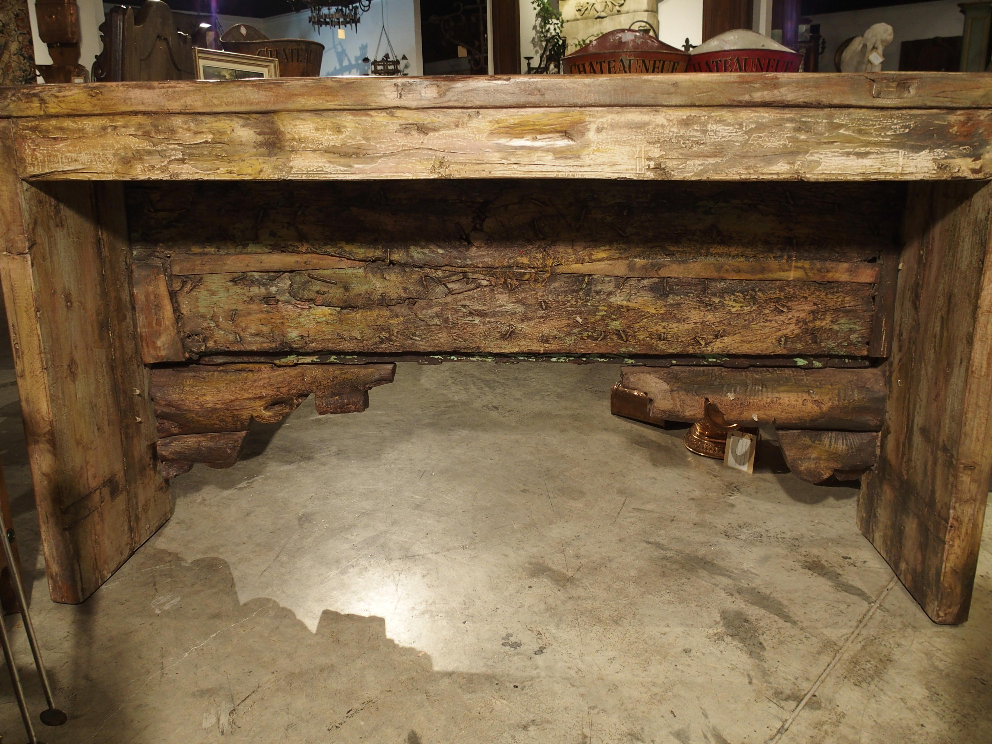 Large Patinated Wood and Iron Console Table from India 5