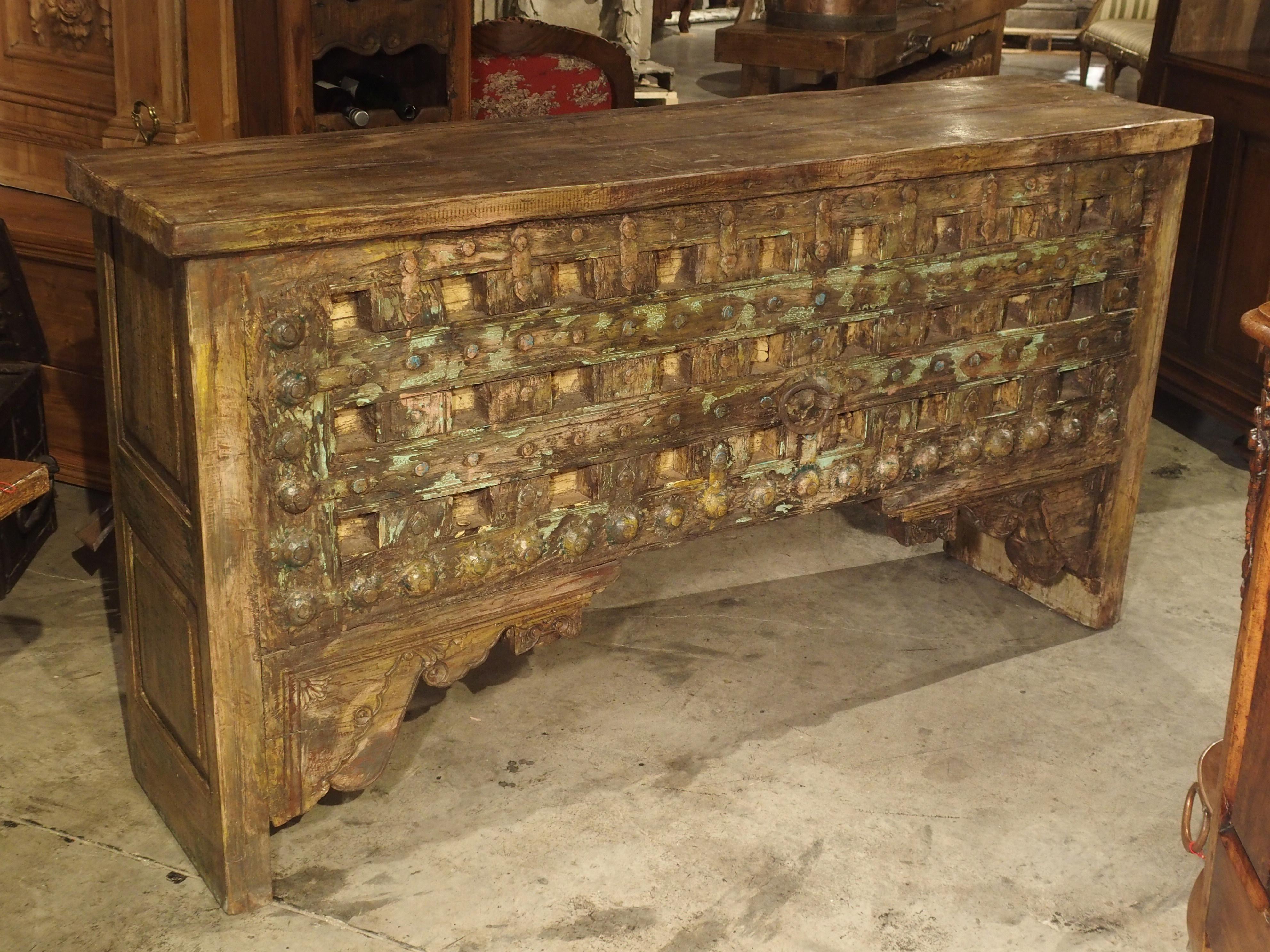 Large Patinated Wood and Iron Console Table from India 7