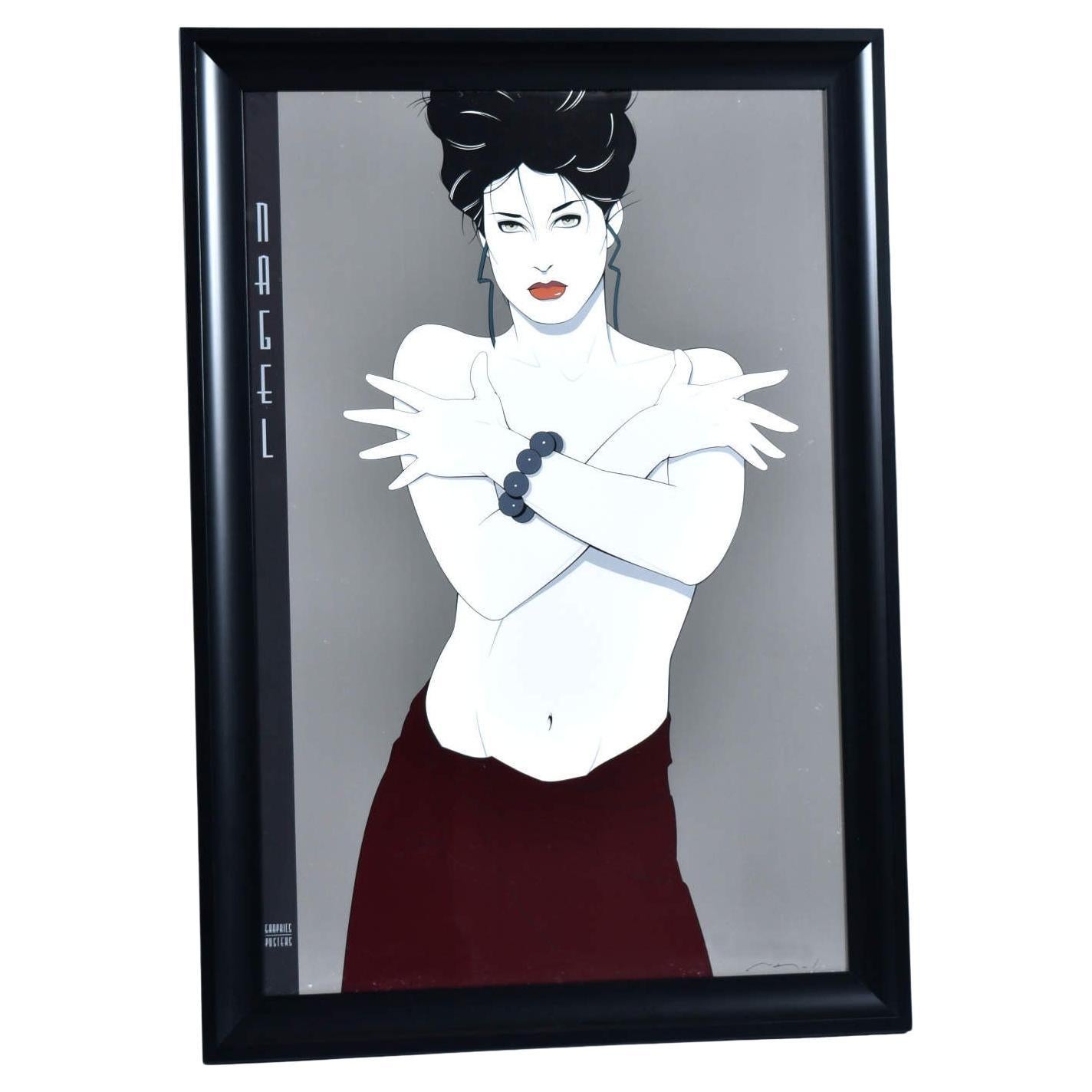 Grande affiche de Patrick Nagel, portrait féminin des années 1980 dans un cadre neuf en vente