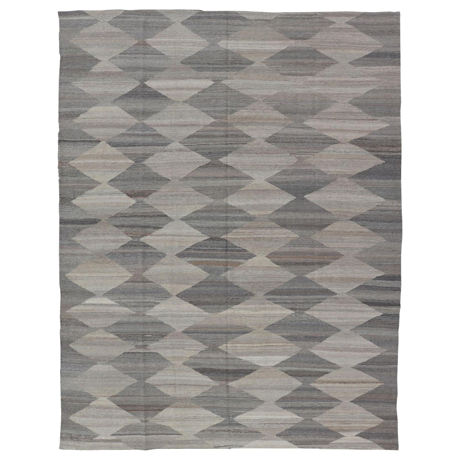Großes großes Muster mit All-Over Modern Design Flachgewebe-Kelim in natürlichen Tönen im Angebot