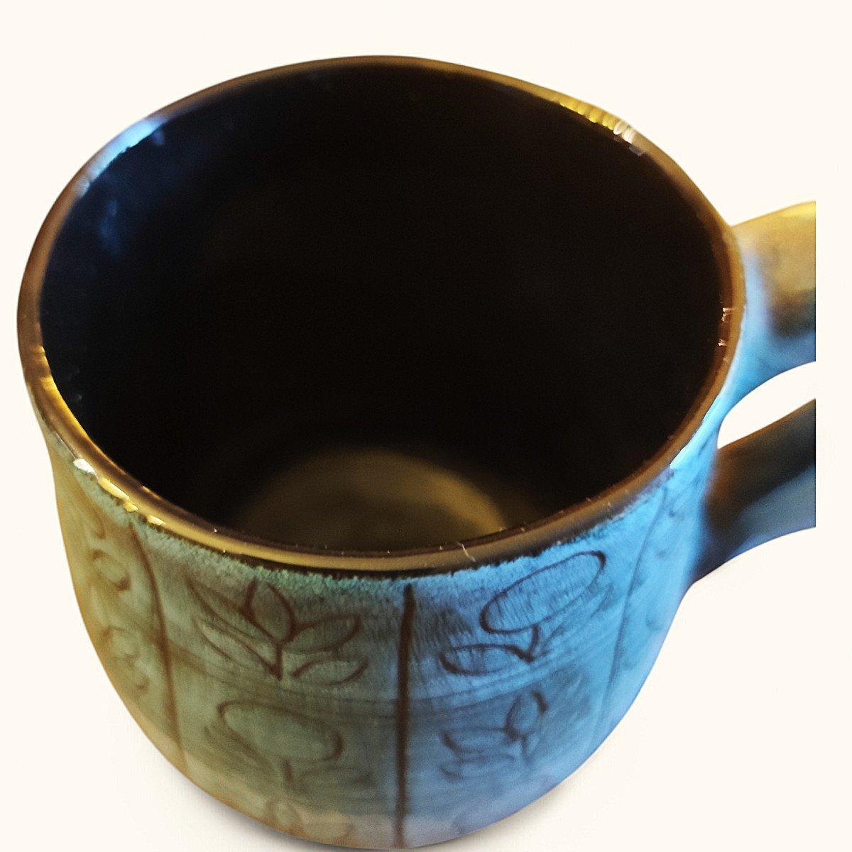 A large blue matte enameled ceramic mug made in Nice in the 1950s/1960s, signed by the artist Jean de Lespinasse (1896-1979) on the 