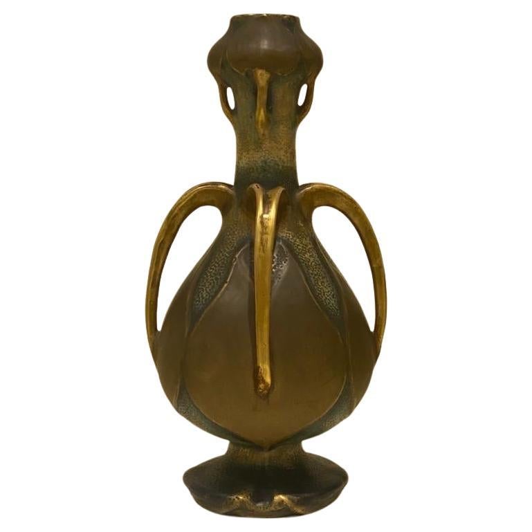   Große Paul Dachsel Amphora-Wasserlilienvase im Jugendstil, um 1900