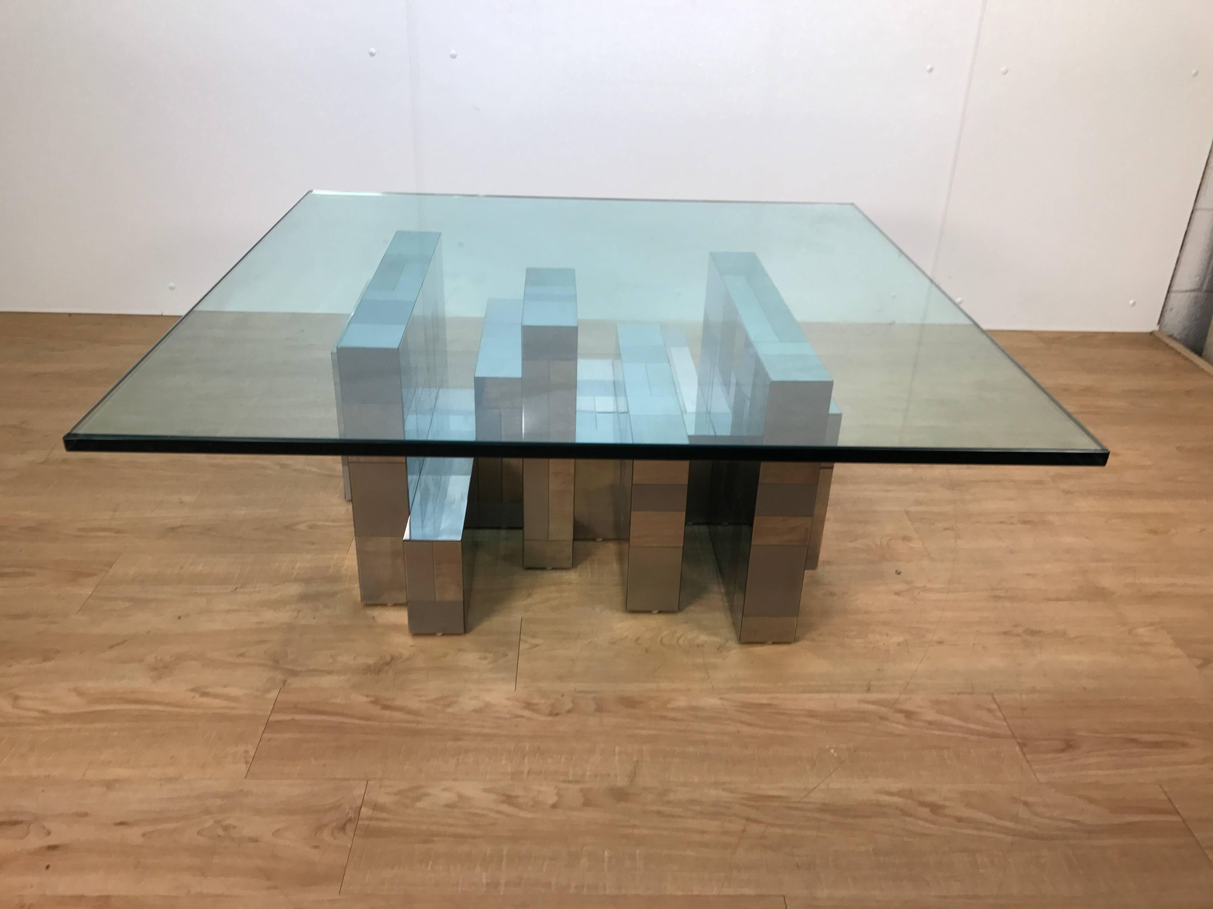 Large Paul Evans ten segment chrome coffee table, for Directional. This iconic Mid-Century Modern example is in near mint condition, with numerous two-tone polished and satin chrome mosaic silver reflective tiles. Signed Paul Evans Original