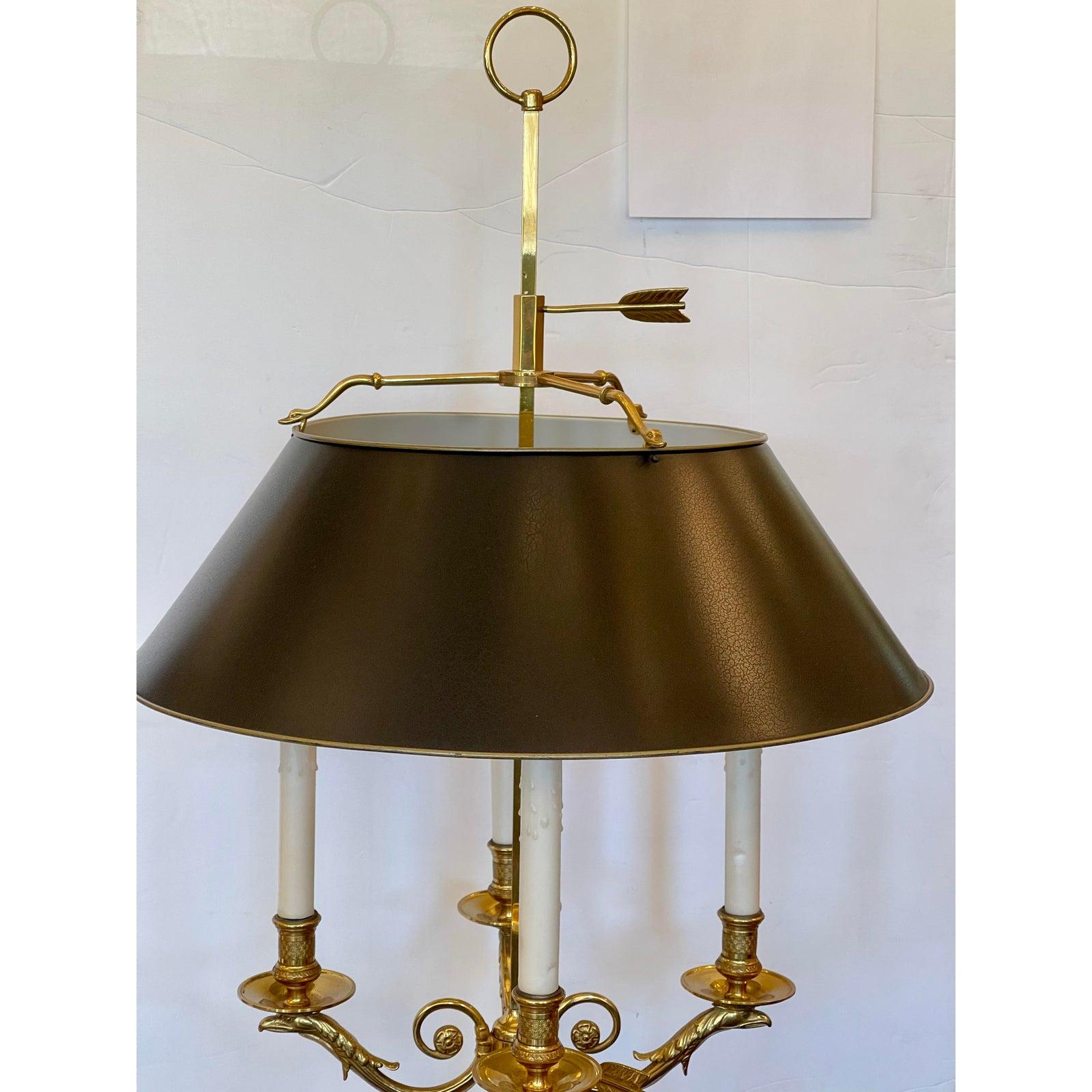 Large Paul Ferrante French gilt bronze four light bouillotte griffin table lamp.