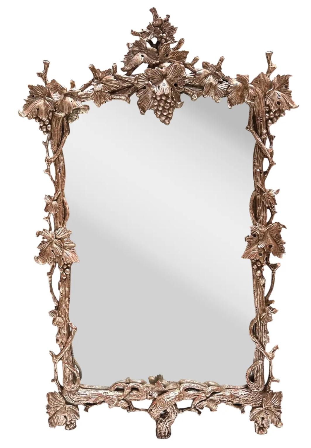 Large Paul Ferrante Grapes & Vines Silver Giltwood Mirror.