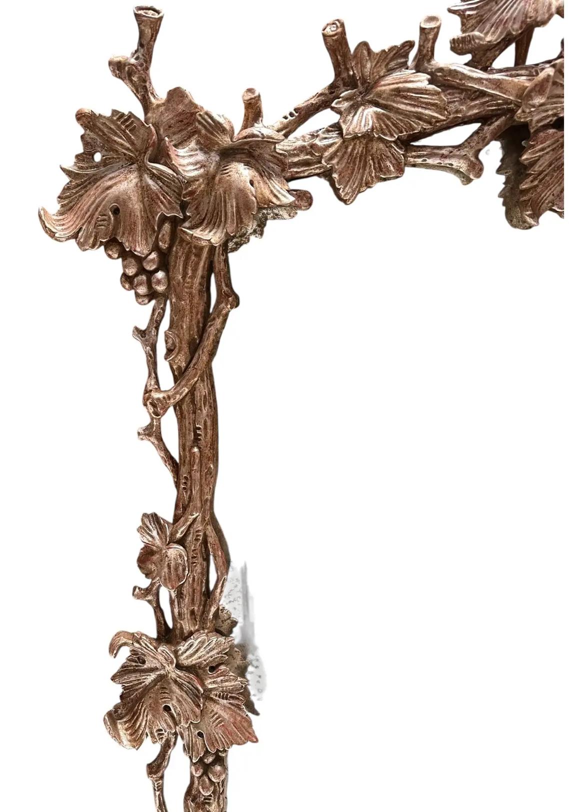 Louis XV Large Paul Ferrante Grapes & Vines Silver Giltwood Mirror For Sale