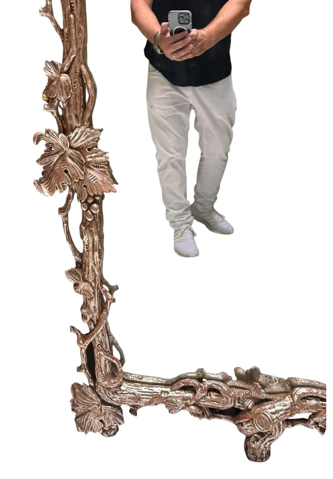 American Large Paul Ferrante Grapes & Vines Silver Giltwood Mirror For Sale